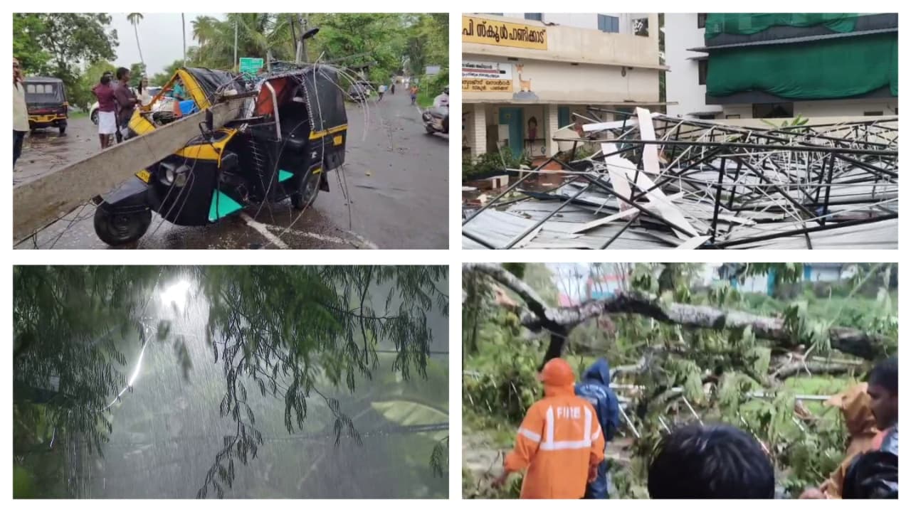 സംസ്ഥാനത്ത് കനത്ത മഴയും കാറ്റും; ഓട്ടോയ്ക്ക് മുകളിൽ പോസ്റ്റ് വീണു, വ്യാപക നാശനഷ്ടം
