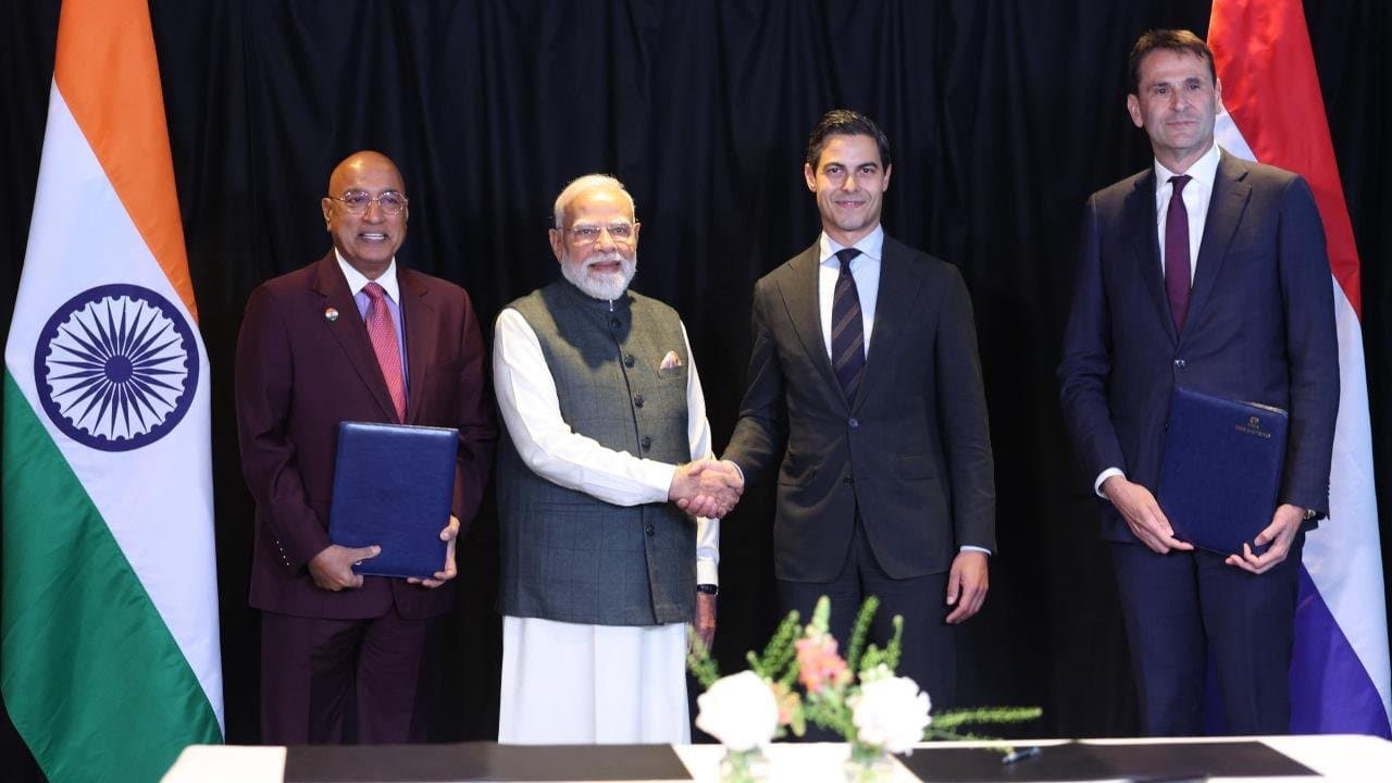 Prime Minister Narendra Modi addressing Indian diaspora in Netherlands, warning about global crises