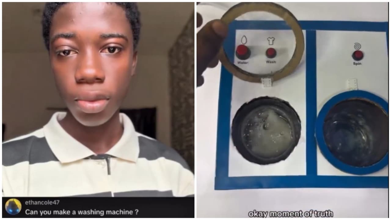 Nigerian Boy Makes Washing Machine From Cardboard That Actually Works, Stuns Internet (WATCH)