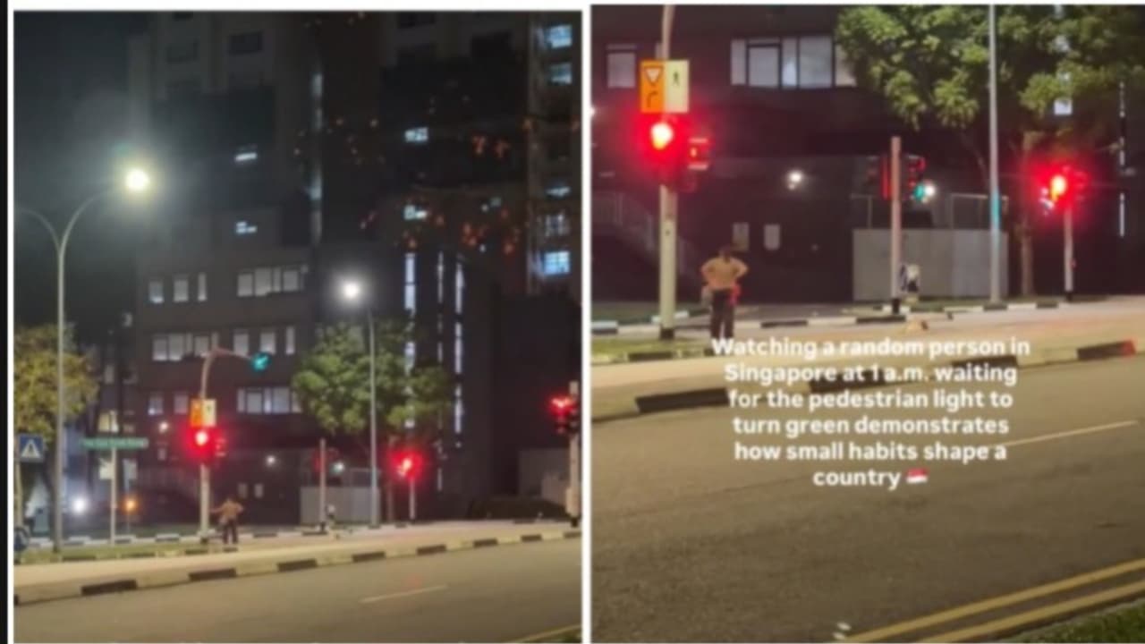 'Don't Know If Its Habit Or Discipline': Indian Woman Captures Singapore Pedestrian Waiting at Red Light at 1AM (WATCH)