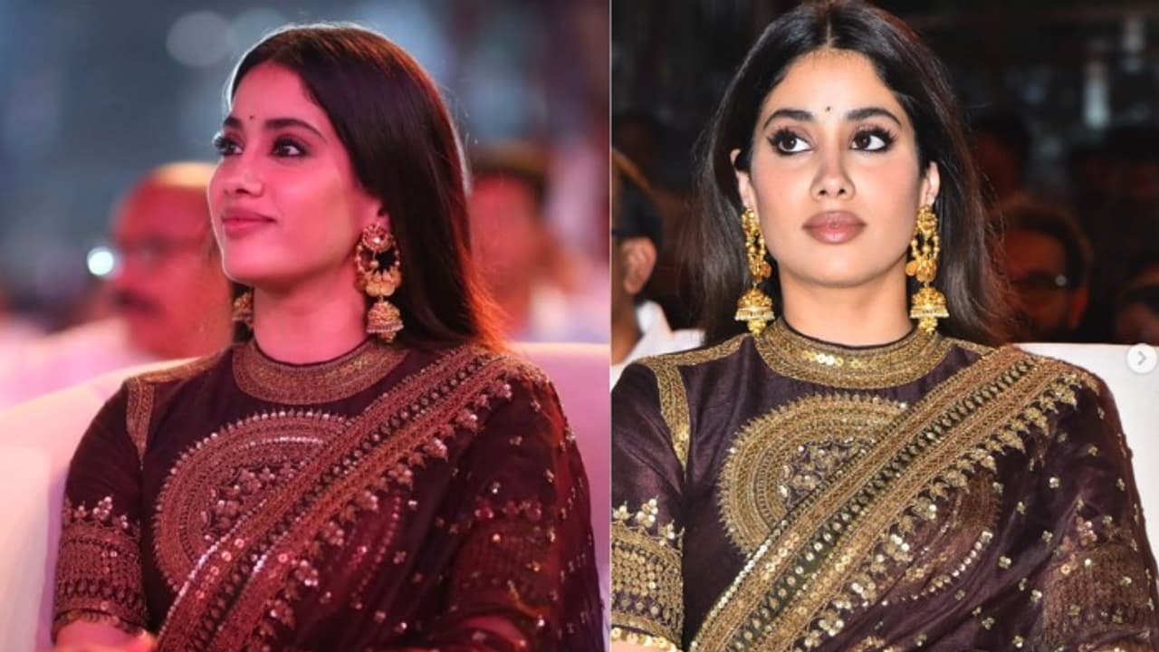Rs 3 Lakh! Janhvi Kapoor's Chocolate Brown Saree From Peddi Promotions Screams Luxe Wedding Aesthetics