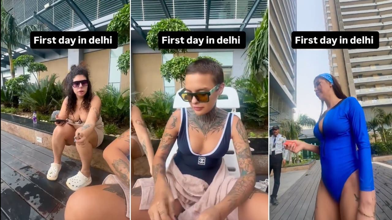 Viral Video | Foreign Women Allegedly Smoke Marijuana Poolside In Noida Housing Society, Ignored Guard's Plea (WATCH)