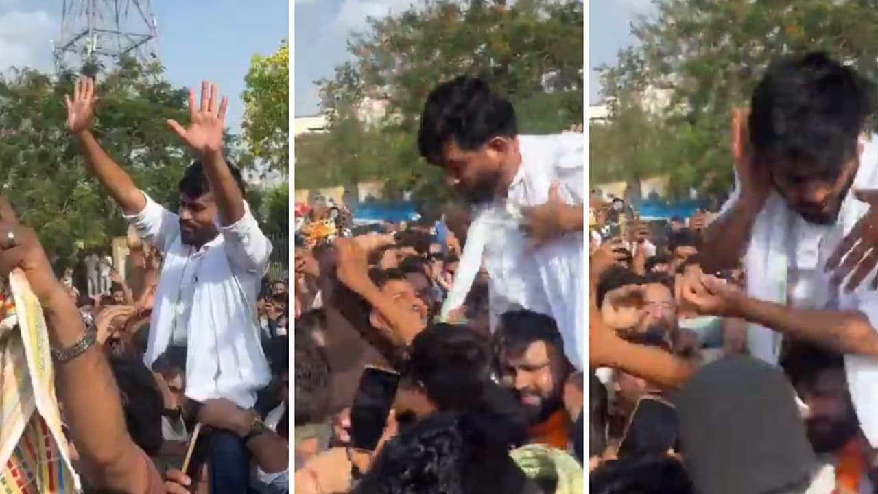 During a protest in Jaipur, Rajasthan, an unidentified young man suddenly approached Cockroach Janta Party founder Abhijeet Dipke and slapped him. Dipke is currently leading protests across India, demanding accountability and resignations over alleged irregularities in various national-level examinations.