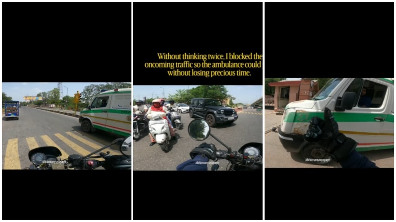 Jaipur Biker Risks Own Safety, Escorts Ambulance Through Traffic; Selfless Act Wins Hearts (WATCH)