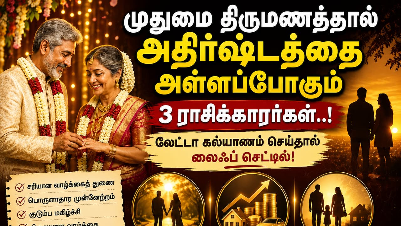 முதுமை திருமணத்தால் அதிர்ஷ்டத்தை அள்ளப்போகும் 3 ராசிகள்... லேட்டா கல்யாணம் செய்தால் லைஃப் செட்டில்!