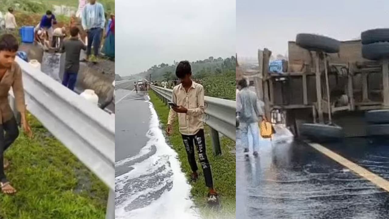 ഓടയിലൂടെ ഒഴുകി വന്നത് ഡീസൽ, കന്നാസുകളുമായെത്തി നാട്ടുകാർ; ഹൈവേയിൽ അപകടത്തിൽപ്പെട്ട ടാങ്കറിൽ നിന്നും ഇന്ധം കടത്തി, വീഡിയോ