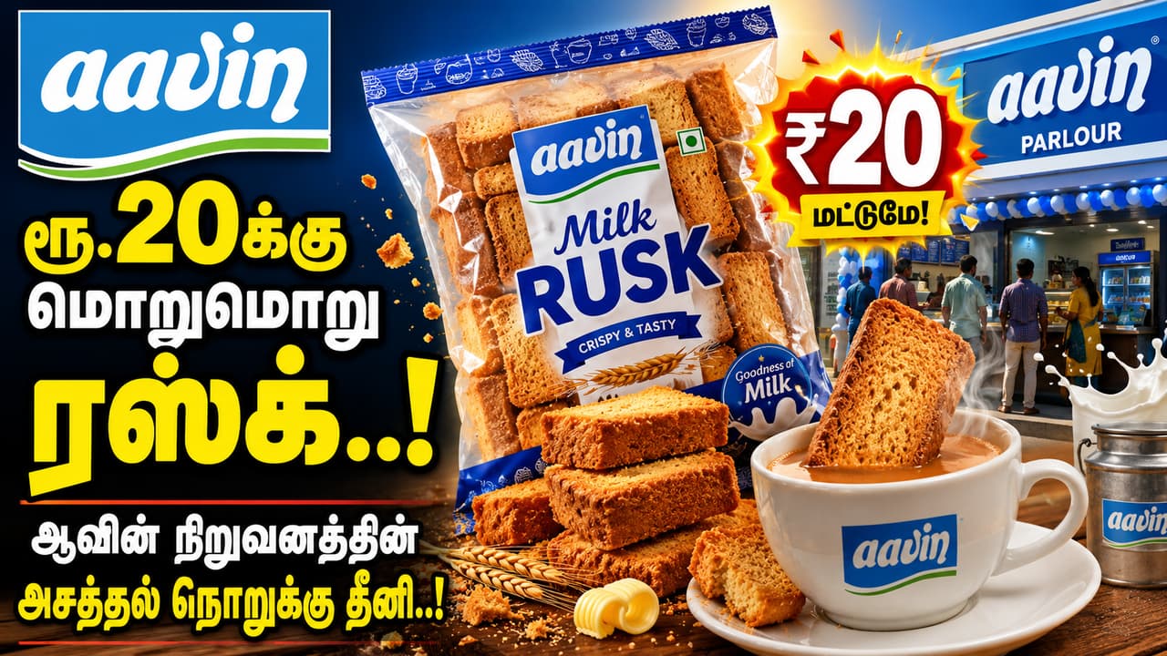 ரூ.20க்கு மொறுமொறு ரஸ்க்.! ஆவின் நிறுவனத்தின் அசத்தல் நொறுக்கு தீனி.!
