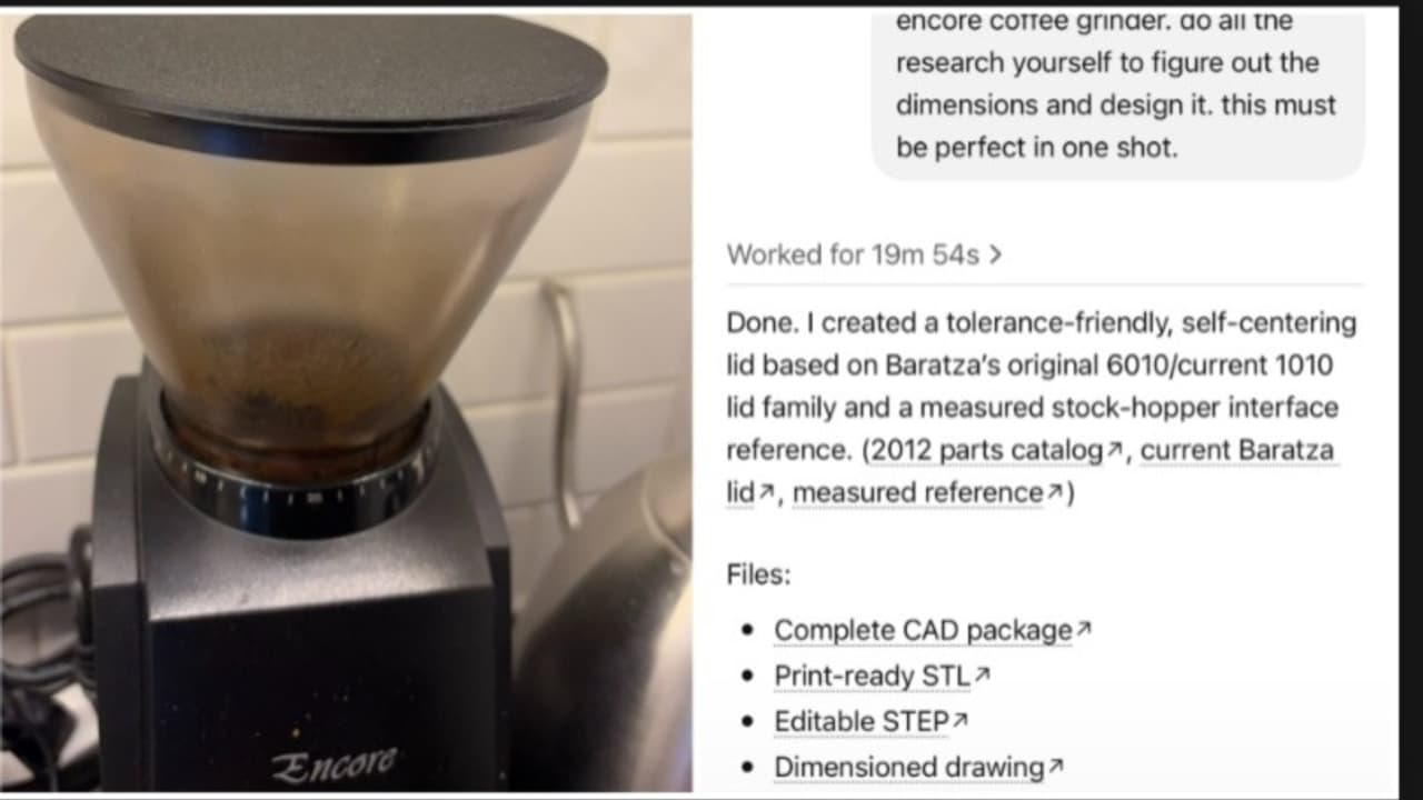Man Loses Coffee Grinder Lid, Uses AI To Research, Design Perfect 3D File In Minutes
