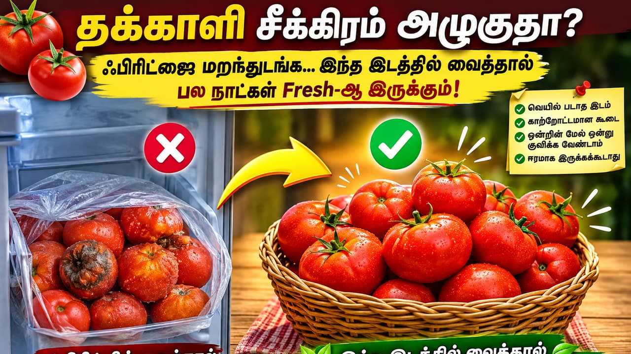 தக்காளி சீக்கிரம் அழுகுதா? ஃபிரிட்ஜை மறந்துடுங்க இந்த இடத்தில் வைத்தால் பல நாட்கள் Fresh-ஆ இருக்கும்