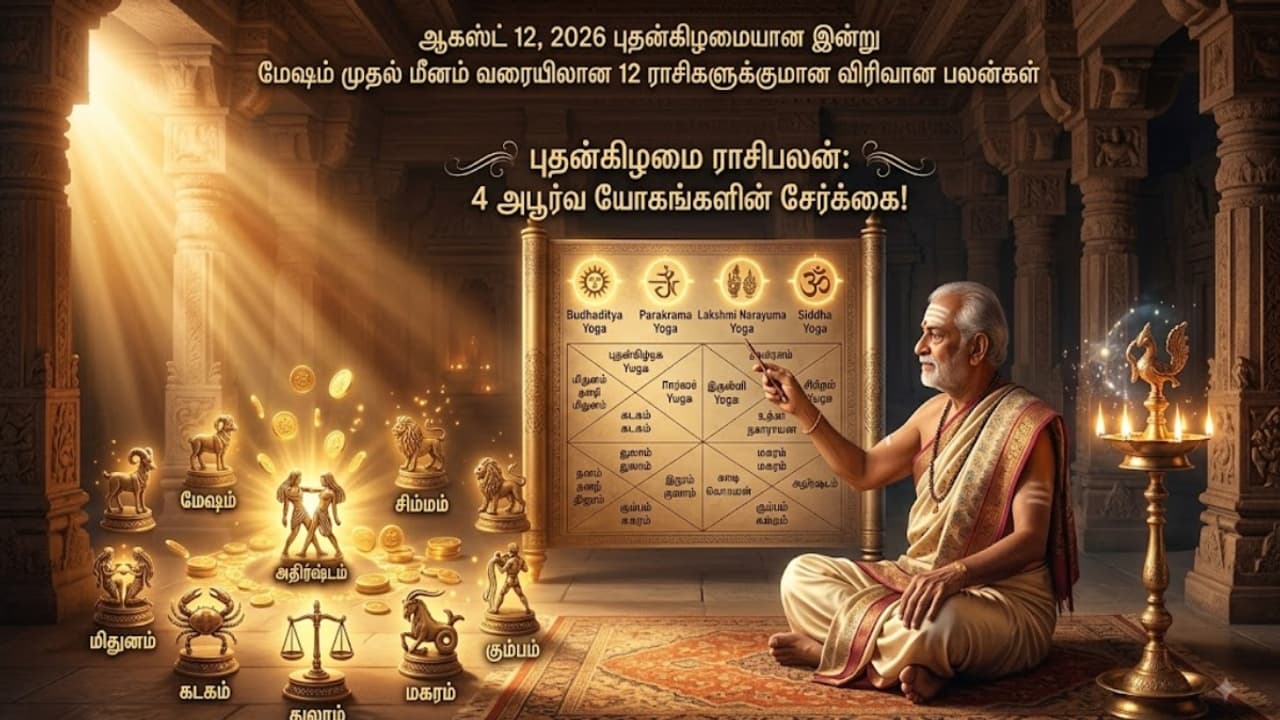 புதன்கிழமை ராசிபலன்: 4 அபூர்வ யோகங்களின் சேர்க்கை! அதிர்ஷ்டம் கொட்டப்போகும் ராசிகள் எவை? முழு பலன்கள்!