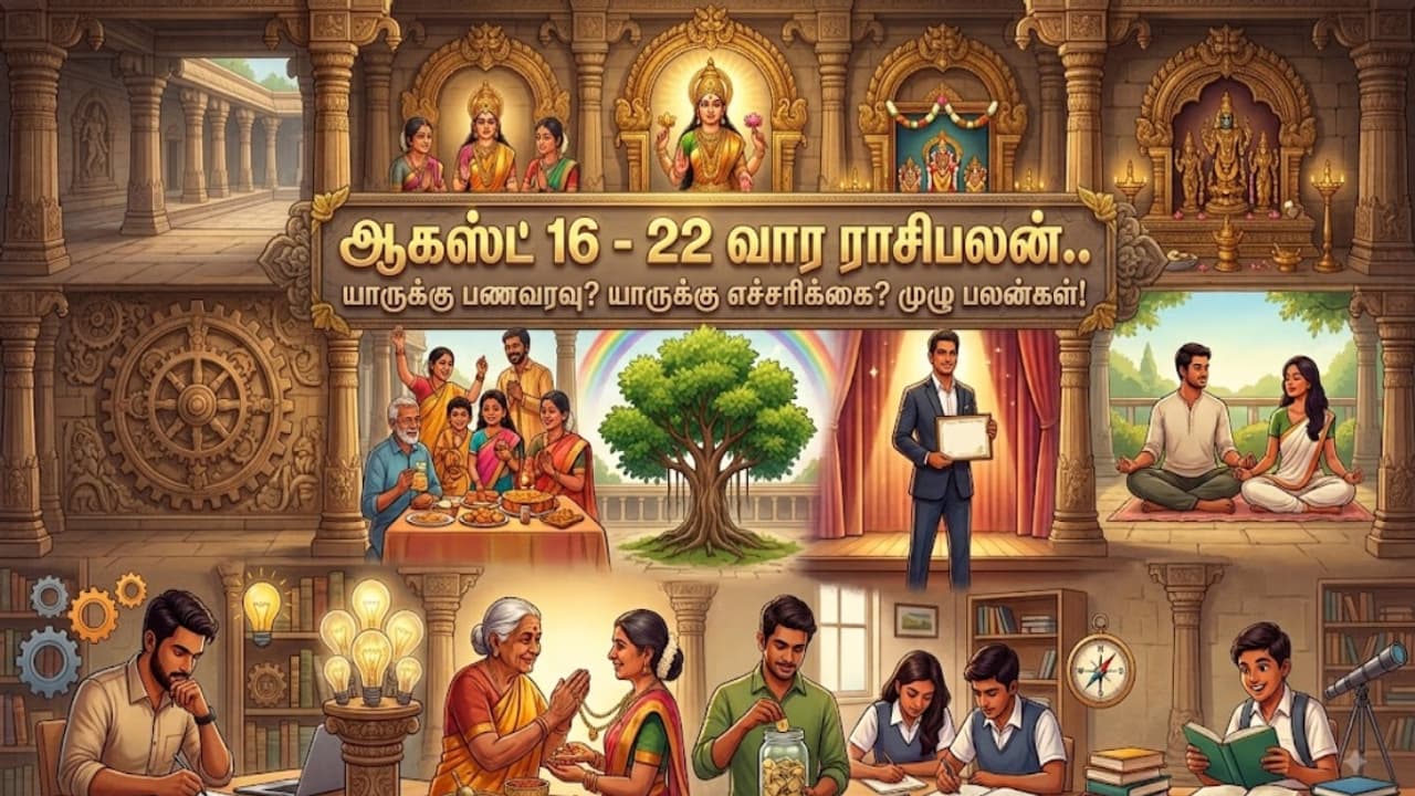 Weekly Horoscope: ஆகஸ்ட் 16 - 22 வார ராசிபலன்.. யாருக்கு பணவரவு? யாருக்கு எச்சரிக்கை? முழு பலன்கள்!