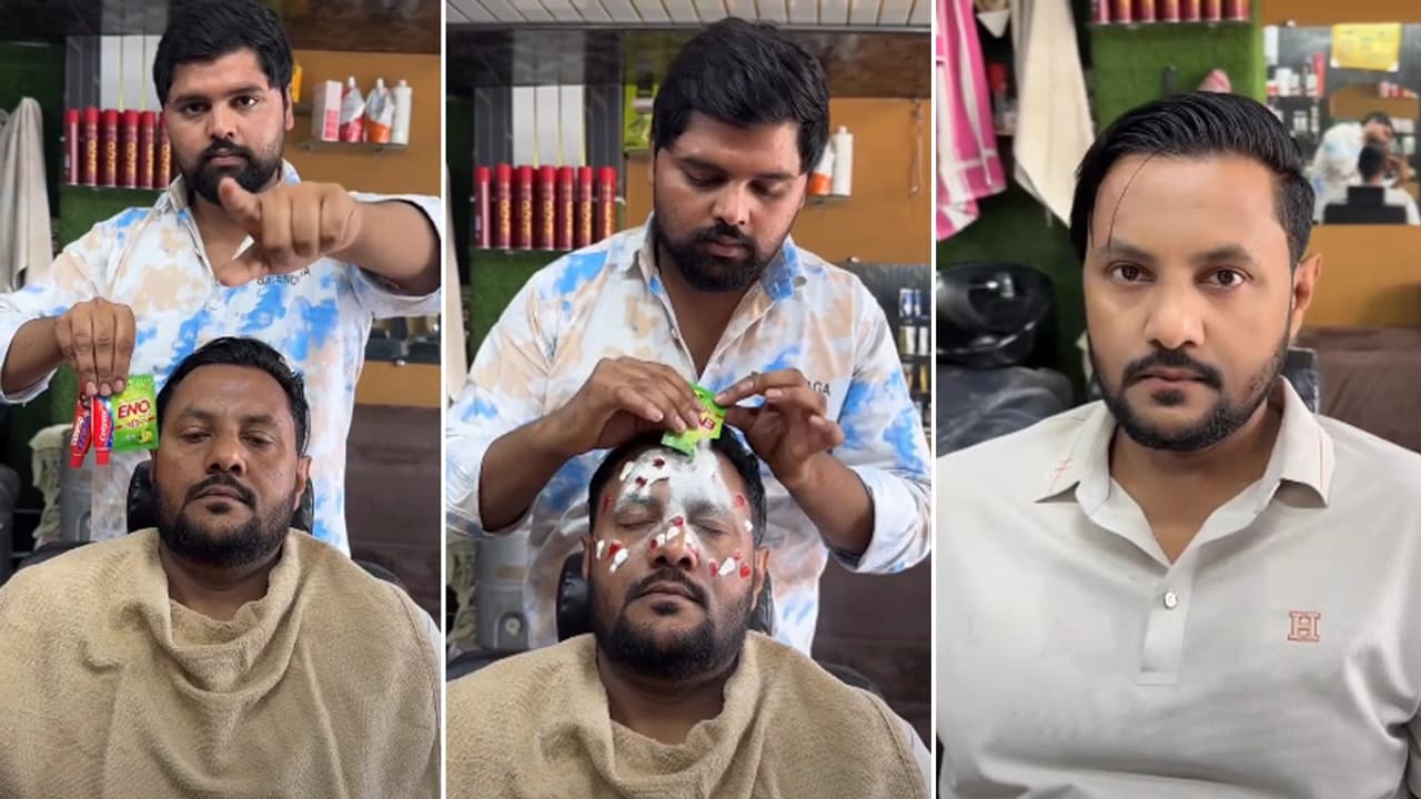 Toothpaste, Eno and Gulab Jal? Barber’s Bizarre Facial Routine Leaves Internet Stunned | WATCH Viral Video