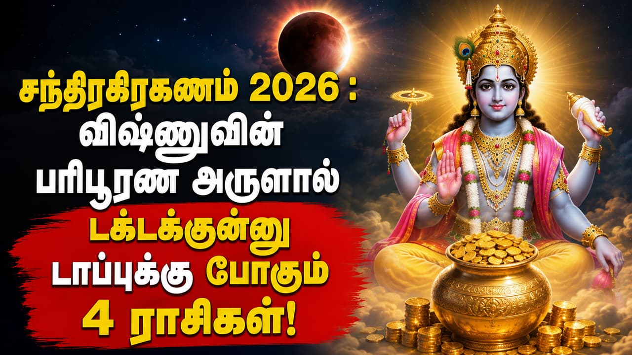 சந்திரகிரகணம் 2026 : விஷ்ணுவின் பரிபூரண அருளால் டக்டக்குன்னு டாப்புக்கு போகும் 4 ராசிகள்!