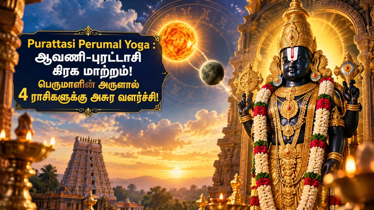 Purattasi Perumal Yoga : ஆவணி-புரட்டாசி கிரக மாற்றம்! பெருமாளின் அருளால் 4 ராசிகளுக்கு அசுர வளர்ச்சி!