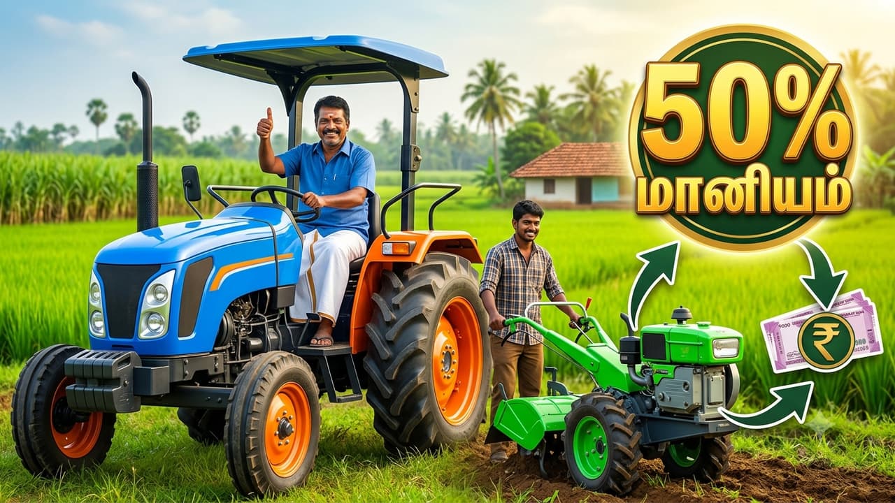 தமிழ்நாட்டில் விவசாயிகளுக்கு 50% மானியத்தில் டிராக்டர், பவர் டில்லர்