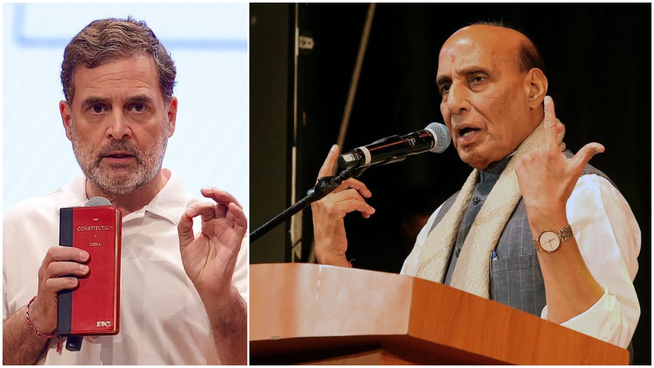 'ഇന്ദിര ജനാധിപത്യത്തെ ജയിലിലടച്ചു, രാഹുൽ ഭരണഘടന പോക്കറ്റിലിട്ട് നടന്ന് അരാജകത്വം സൃഷ്ടിക്കുന്നു'; ആഞ്ഞടിച്ച് രാജ്നാഥ് സിങ്