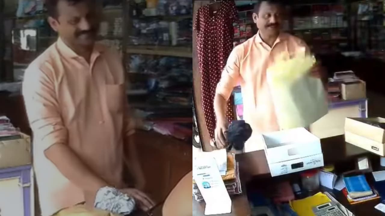 ഷർട്ട് വാങ്ങി, കാറിലിരിക്കുന്ന ഭാര്യയെ കാണിക്കണമെന്ന് പറഞ്ഞ് പുറത്തേക്കിറങ്ങി മുങ്ങി; സിസിടിവി ദൃശ്യങ്ങൾ പങ്കുവെച്ച് കടയുടമ