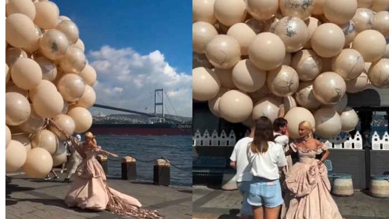 Viral Video Shows Istanbul Bride Nearly Swept Away By Giant Balloons During Wedding Photoshoot