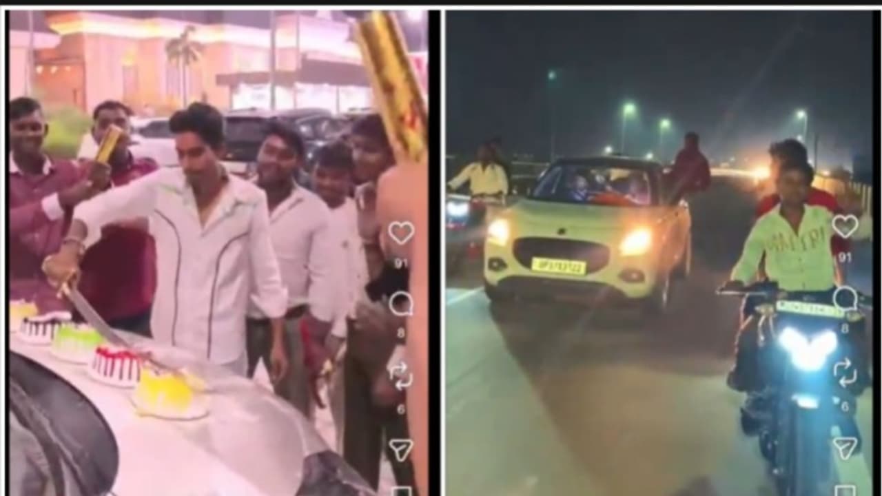 Birthday Bash Goes Wild: UP Man Cuts 5 Cakes With Sword, Perform Car Stunts On Highway (WATCH)
