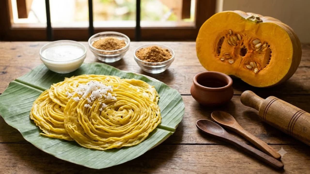 Pumpkin Idiyappam : பூசணிக்காய் இடியாப்பம் ..பஞ்சு போன்ற சுவையில் ஆரோக்கியமான காலை உணவு!