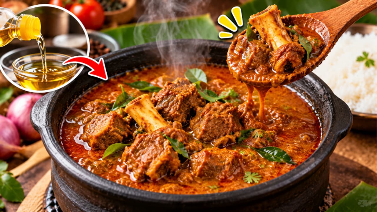 Healthy Mutton Recipe: குறைந்த எண்ணெயில் ருசியான மட்டன் குழம்பு ரெசிபி.. ஈசியா செய்யலாம்!