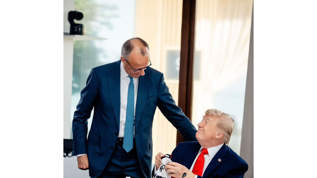 Germany Chancellor gifts Trump '47' jersey for 80th birthday at G7