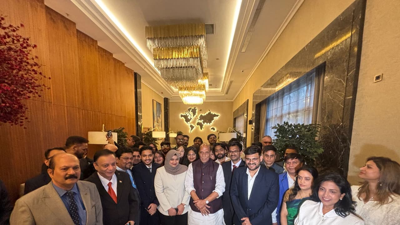 Rajnath Singh in Bishkek for SCO meet, warmly greeted by diaspora