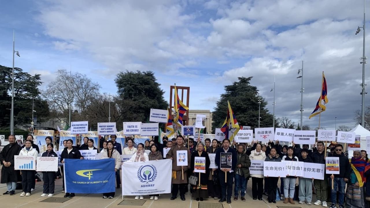 Over 80 protest Tibet's rights decline at UNHRC opening in Geneva
