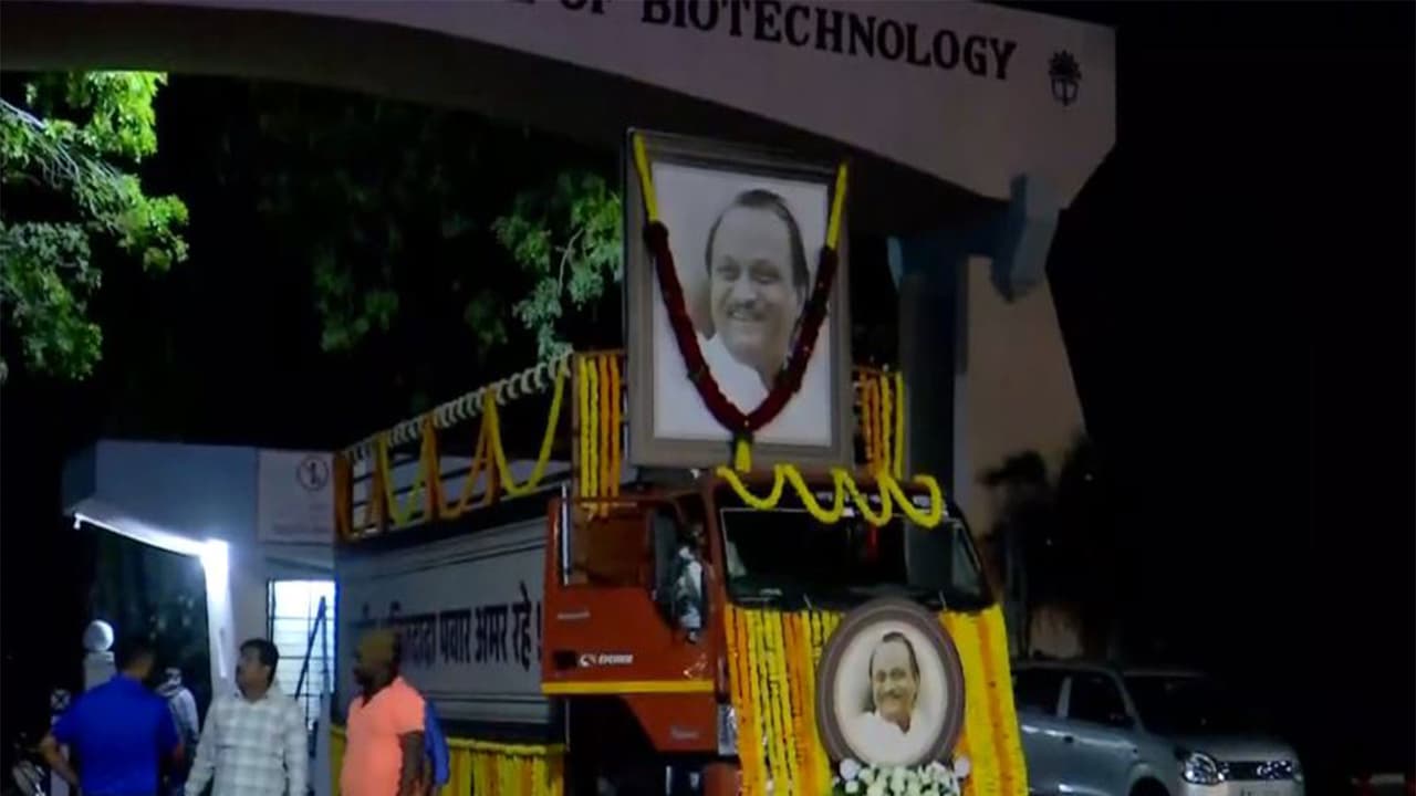 Ajit Pawar's mortal remains carried in decorated rath for Antim Yatra
