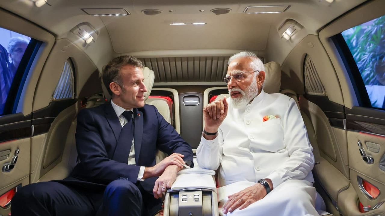PM Modi, Macron share car ride to India-France Innovation Forum
