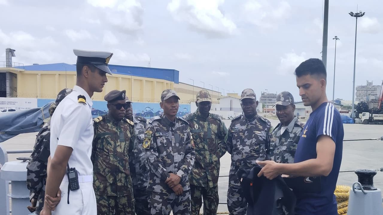Indian Navy's INS Savitri gets warm welcome at Port Beira, Mozambique