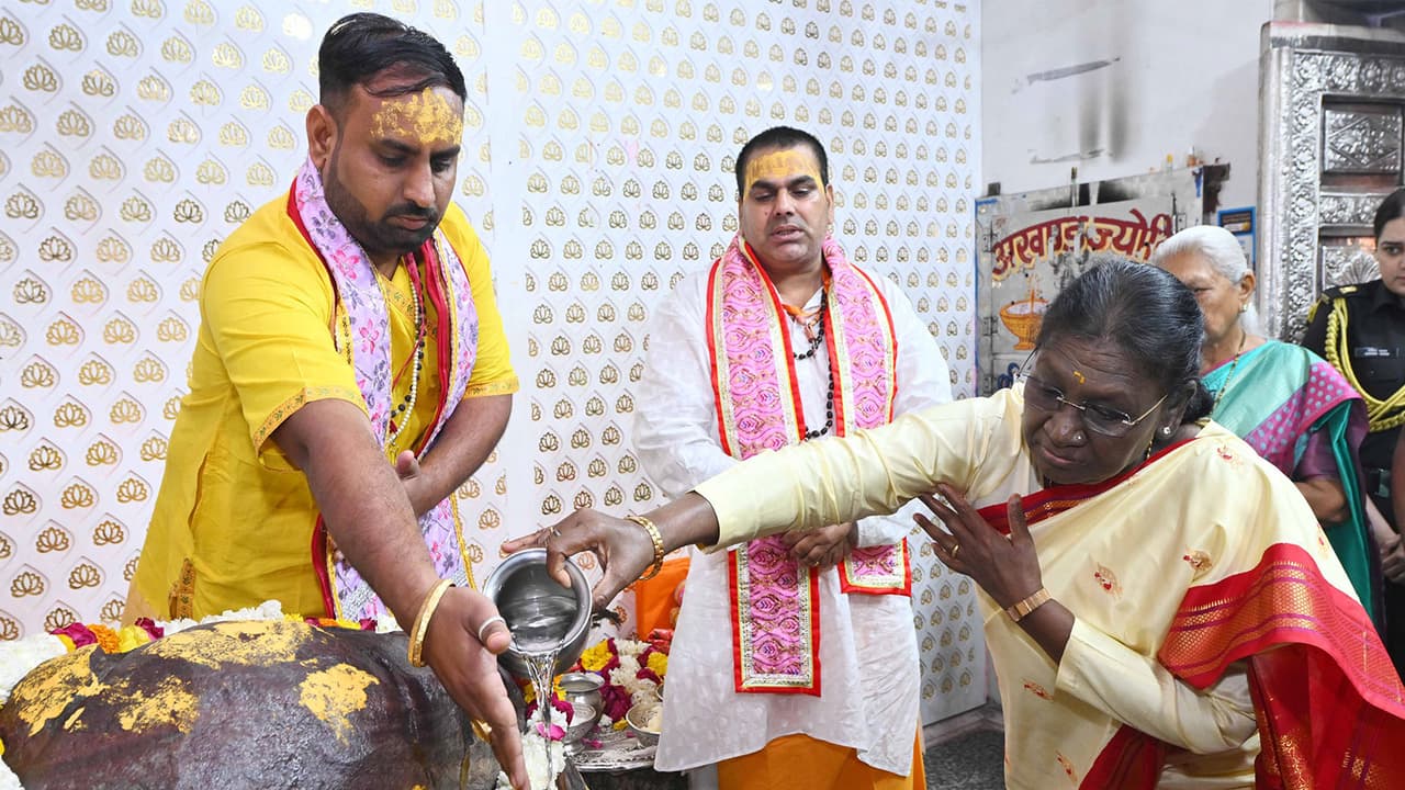 President Murmu offers prayers at Mathura's Danghati Temple, plants sapling