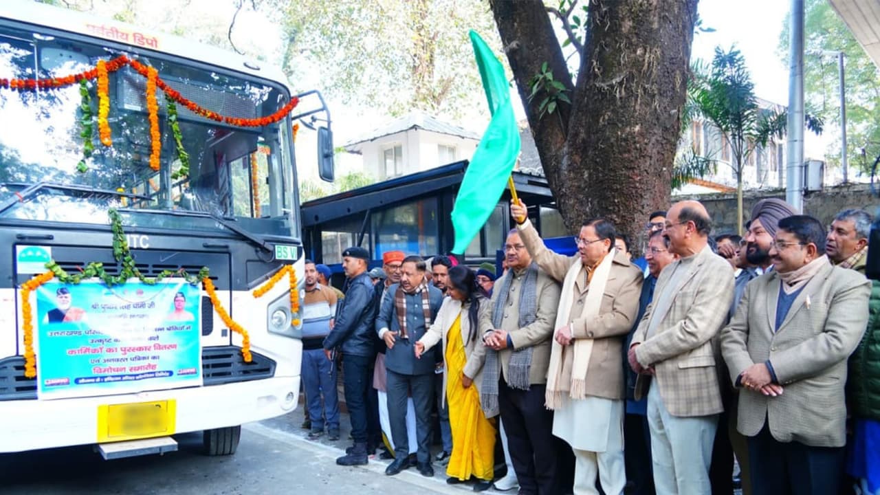 Uttarakhand CM Dhami flags off 100 new buses to boost public transport