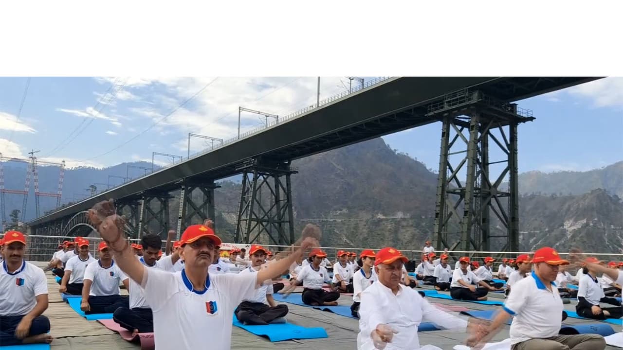International Yoga Day: NCC cadets perform at Chenab Rail Bridge