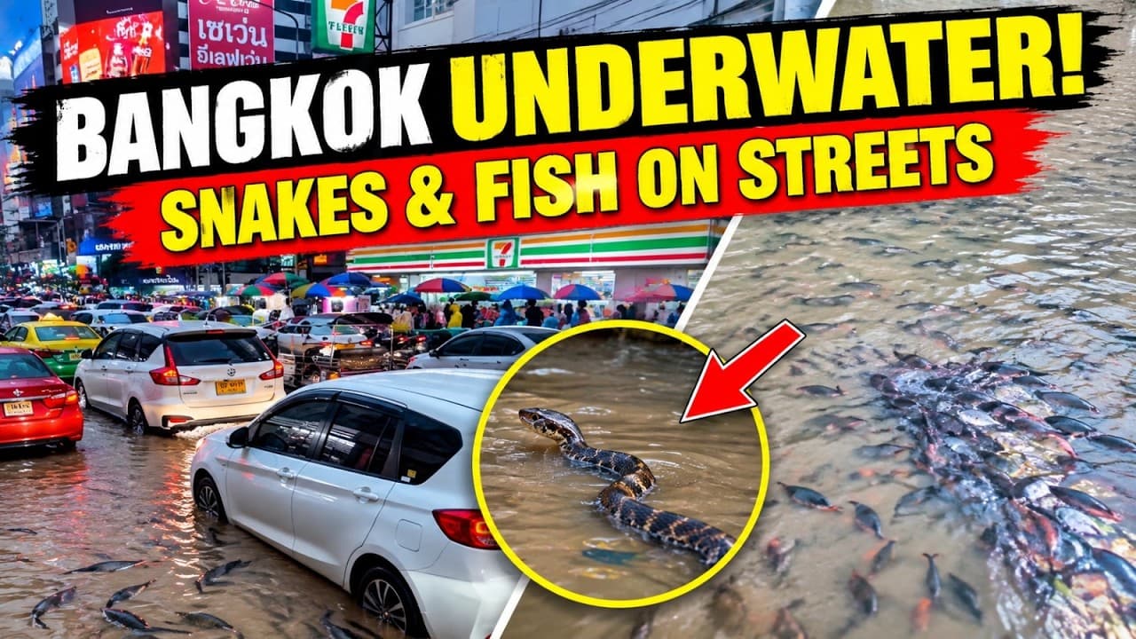 THAILAND FLOOD BANGKOK UNDERWATER SNAKES & FISH ON STREETS WORLD NEWS ...