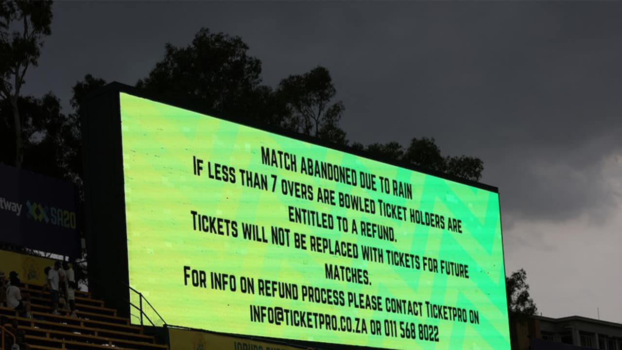 SA20: JSK vs Sunrisers clash abandoned due to bad weather at Wanderers