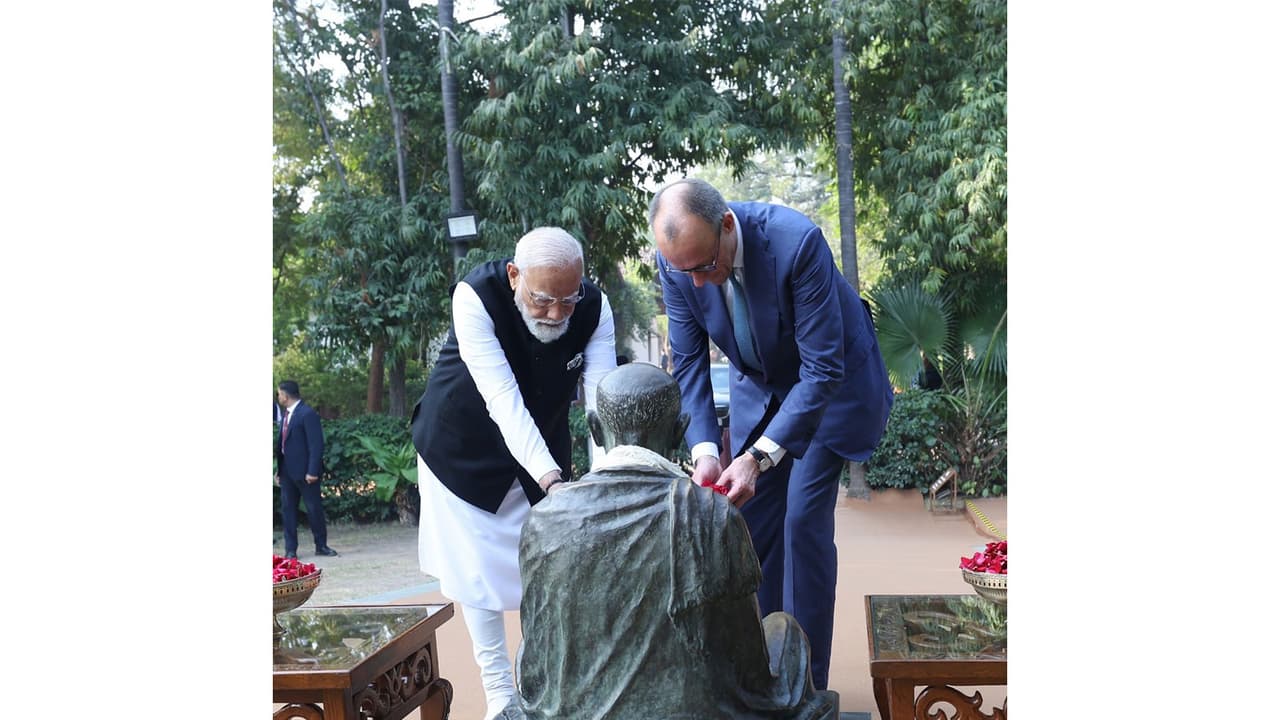PM Modi, German Chancellor Merz visit Sabarmati Ashram in Ahmedabad