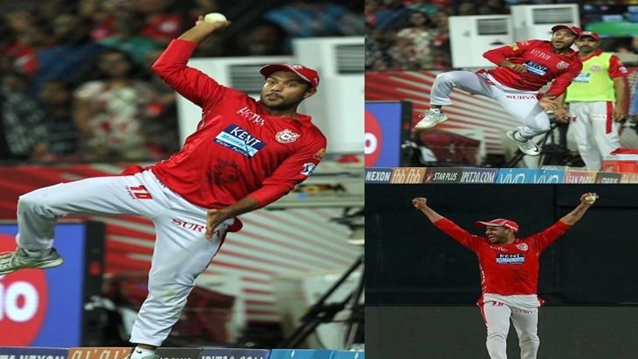 Manoj Tiwary and Mayank Agarwal take a mind blowing relay catch to dismiss Ben Stokes. Manoj Tiwary and Mayank Agarwal take a mind blowing relay catch to dismiss Ben Stokes.