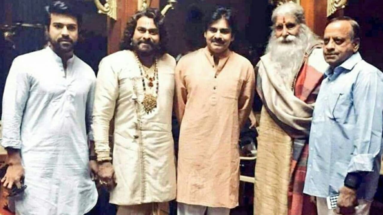 Telugu superstar Pawan Kalyan meets Amitabh Bachchan on sets of Sye Raa Narasimha Reddy