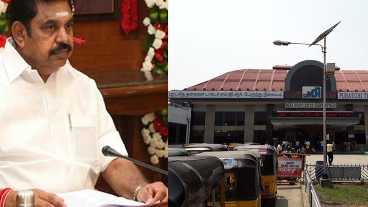 கோயம்பேடு பஸ் ஸ்டாண்டுக்கு பெயர் மாற்றிய எடப்பாடி... உச்சக்கட்ட டென்ஷனில் திமுக! கோயம்பேடு பஸ் ஸ்டாண்டுக்கு பெயர் மாற்றிய எடப்பாடி... உச்சக்கட்ட டென்ஷனில் திமுக!