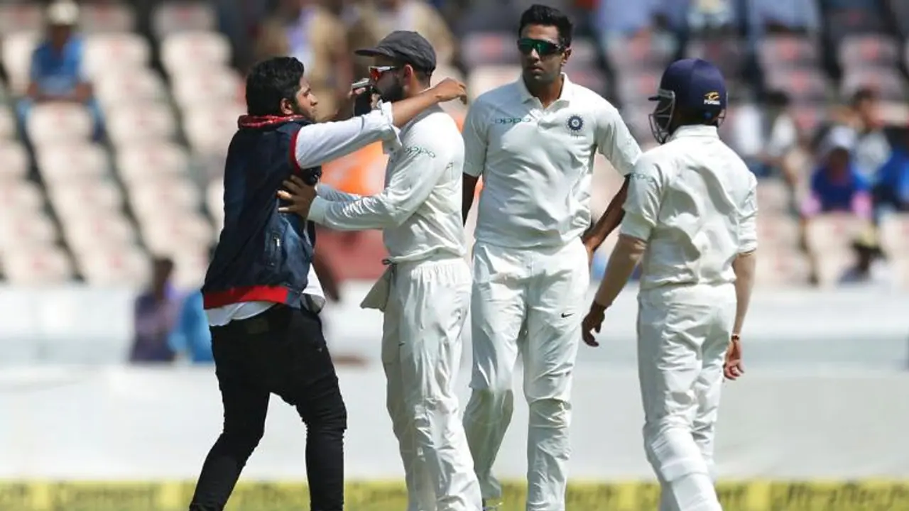 India vs West Indies: Fan enters field, hugs Virat Kohli during 1st day of Hyderabad Test