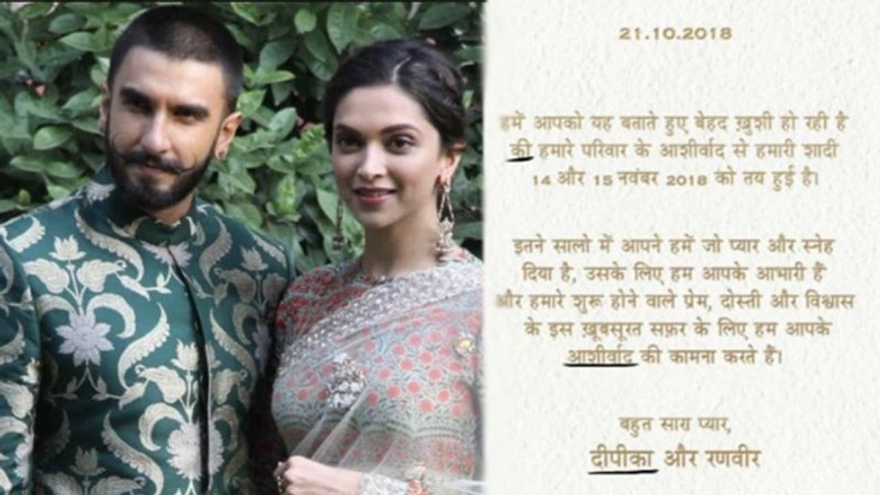 Deepika Padukone, Ranveer Singh: Netizens spot spelling mistakes in their wedding card Deepika Padukone, Ranveer Singh: Netizens spot spelling mistakes in their wedding card