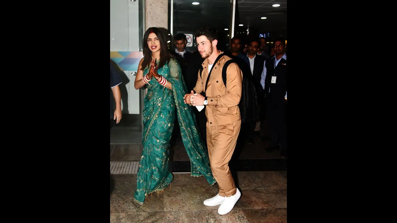 The couple Nick Jonas and Priyanka Chopra arrived in Delhi airport after their wedding in Jodhpur.