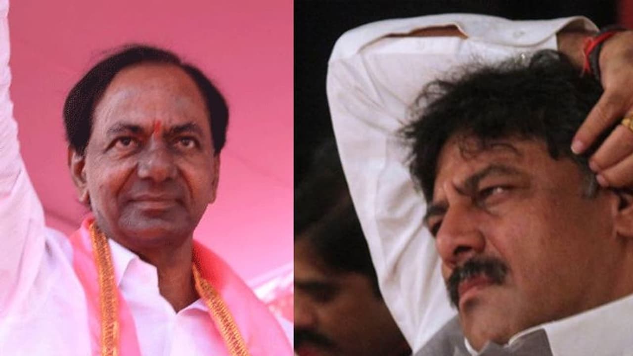 ತೆಲಂಗಾಣದಲ್ಲಿ ನಡೆಯಲಿಲ್ಲ ಡಿಕೆಶಿ ಆಟ: ಟ್ರಬಲ್ ಶೂಟರ್ ಆಸೆಗೆ KCR ತಣ್ಣೀರು! ತೆಲಂಗಾಣದಲ್ಲಿ ನಡೆಯಲಿಲ್ಲ ಡಿಕೆಶಿ ಆಟ: ಟ್ರಬಲ್ ಶೂಟರ್ ಆಸೆಗೆ KCR ತಣ್ಣೀರು!