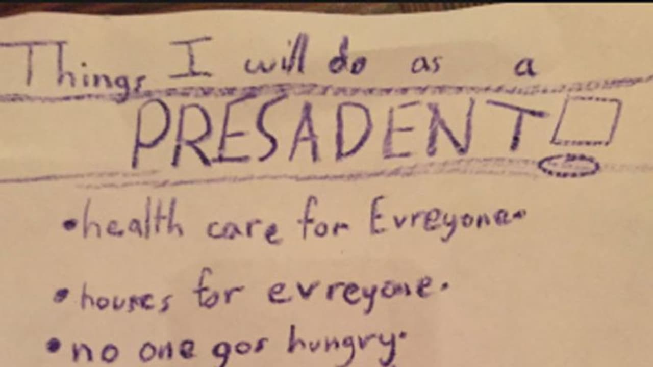 അമേരിക്കൻ പ്രസിഡന്റായാൽ എന്തൊക്കെ ചെയ്യും? വൈറലായി എട്ടുവയസ്സുകാരിയുടെ കുറിപ്പ് അമേരിക്കൻ പ്രസിഡന്റായാൽ എന്തൊക്കെ ചെയ്യും? വൈറലായി എട്ടുവയസ്സുകാരിയുടെ കുറിപ്പ്