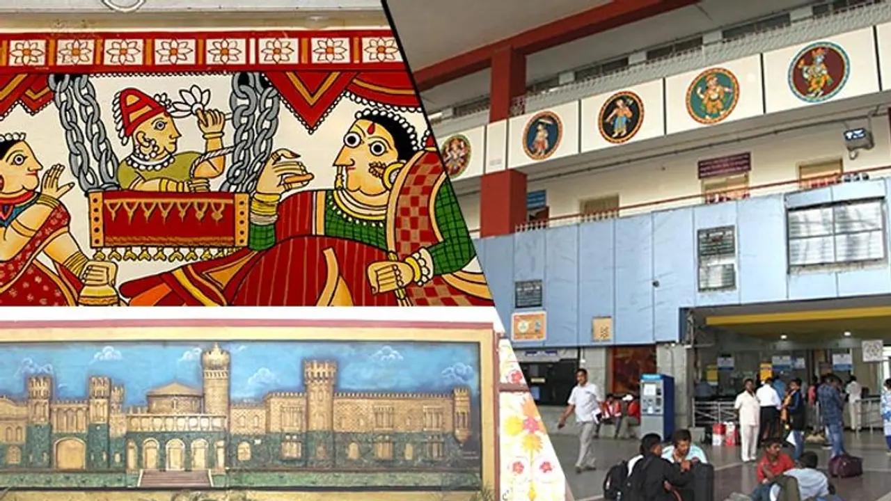 Artwork and traditional paintings to welcome passengers at Bengaluru railway station Artwork and traditional paintings to welcome passengers at Bengaluru railway station