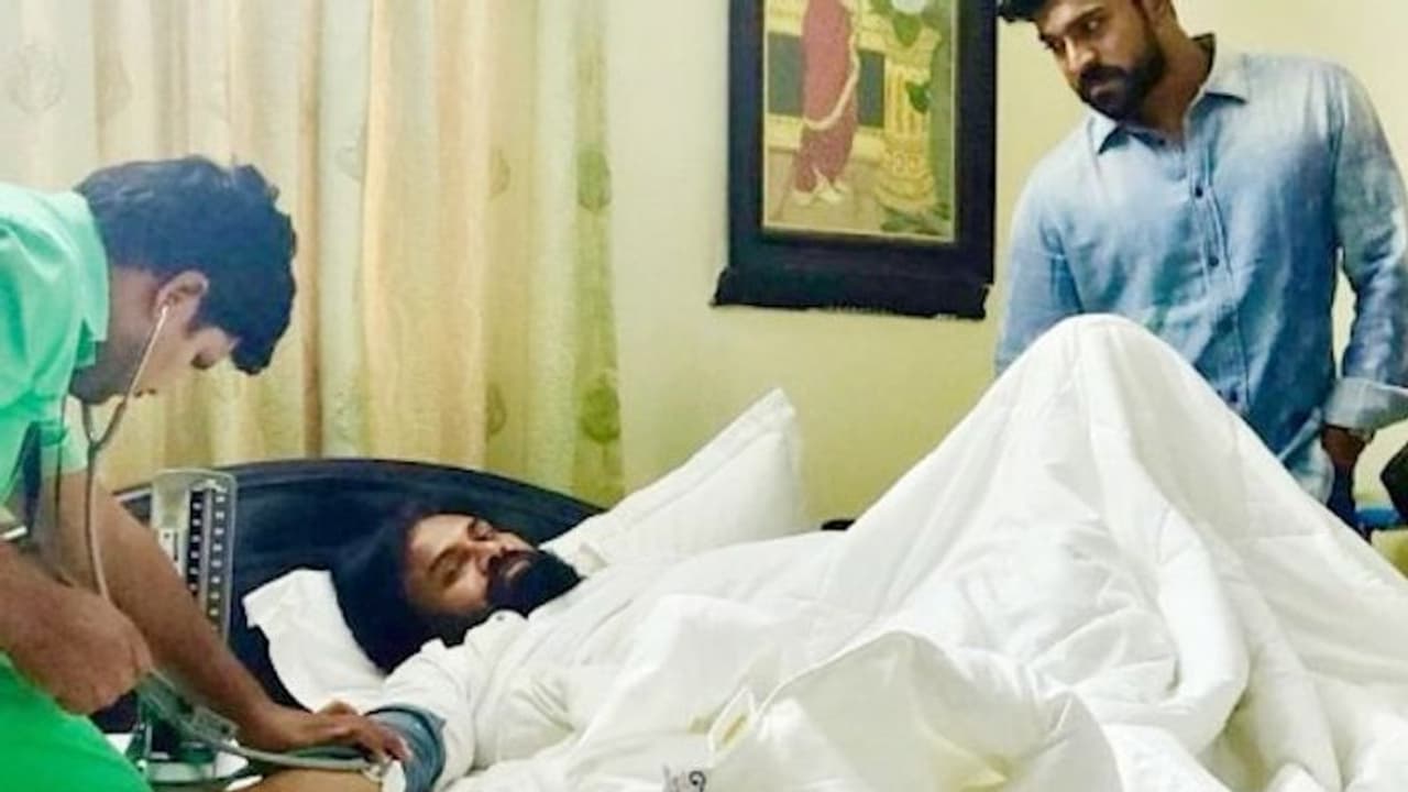 Ram Charan meets Jana Sena chief Pawan Kalyan at hospital, wishes him speedy recovery Ram Charan meets Jana Sena chief Pawan Kalyan at hospital, wishes him speedy recovery