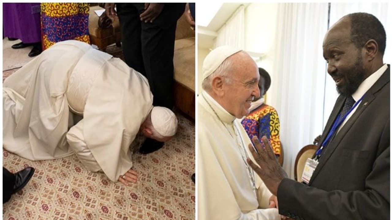 'യുദ്ധം മതിയായി'; നേതാക്കളുടെ കാലില്‍ ചുംബിച്ച് മാര്‍പാപ്പ