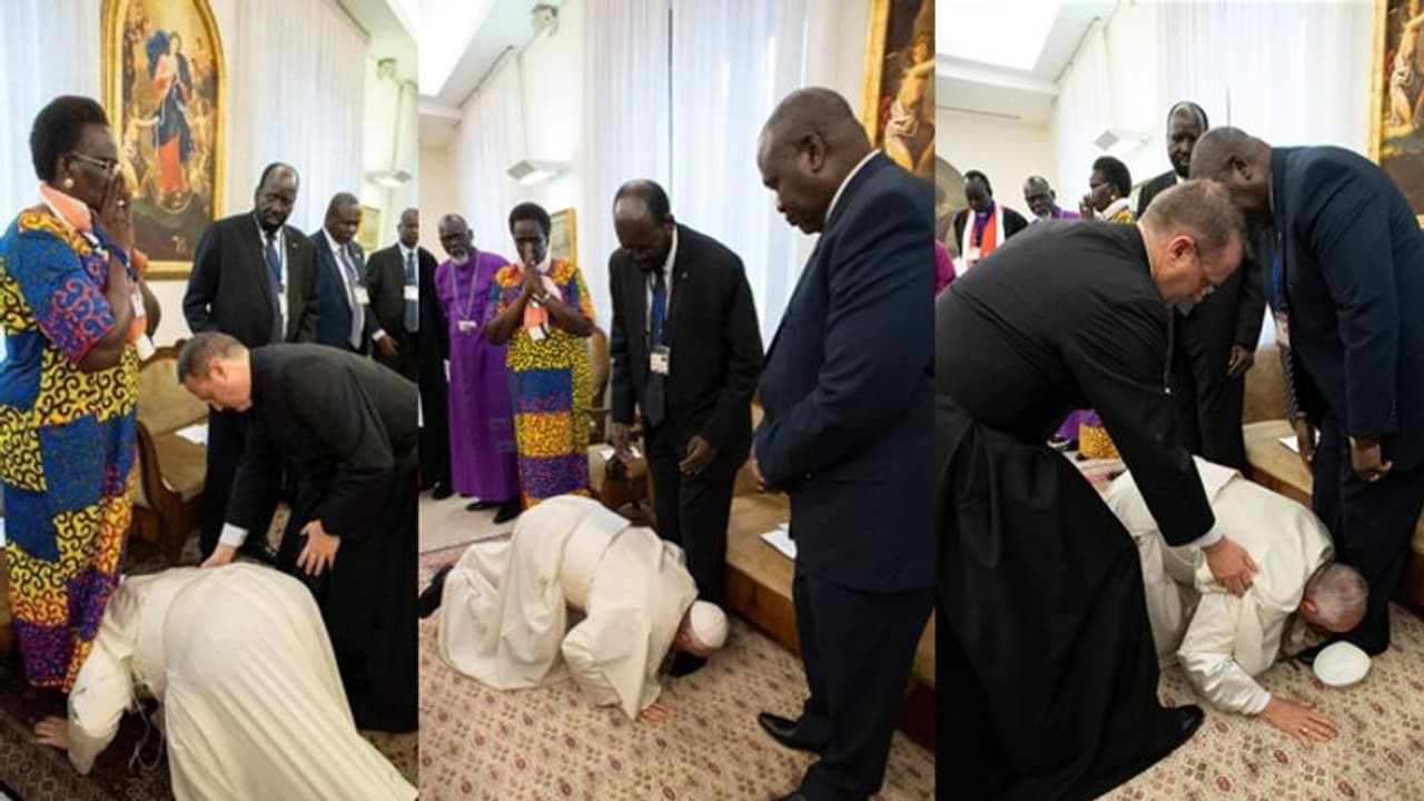 ಶಾಂತಿಗಾಗಿ ರಾಜಕೀಯ ನಾಯಕರ ಕಾಲಿಗೆ ಮುತ್ತಿಟ್ಟ ಪೋಪ್‌ ಫ್ರಾನ್ಸಿಸ್‌