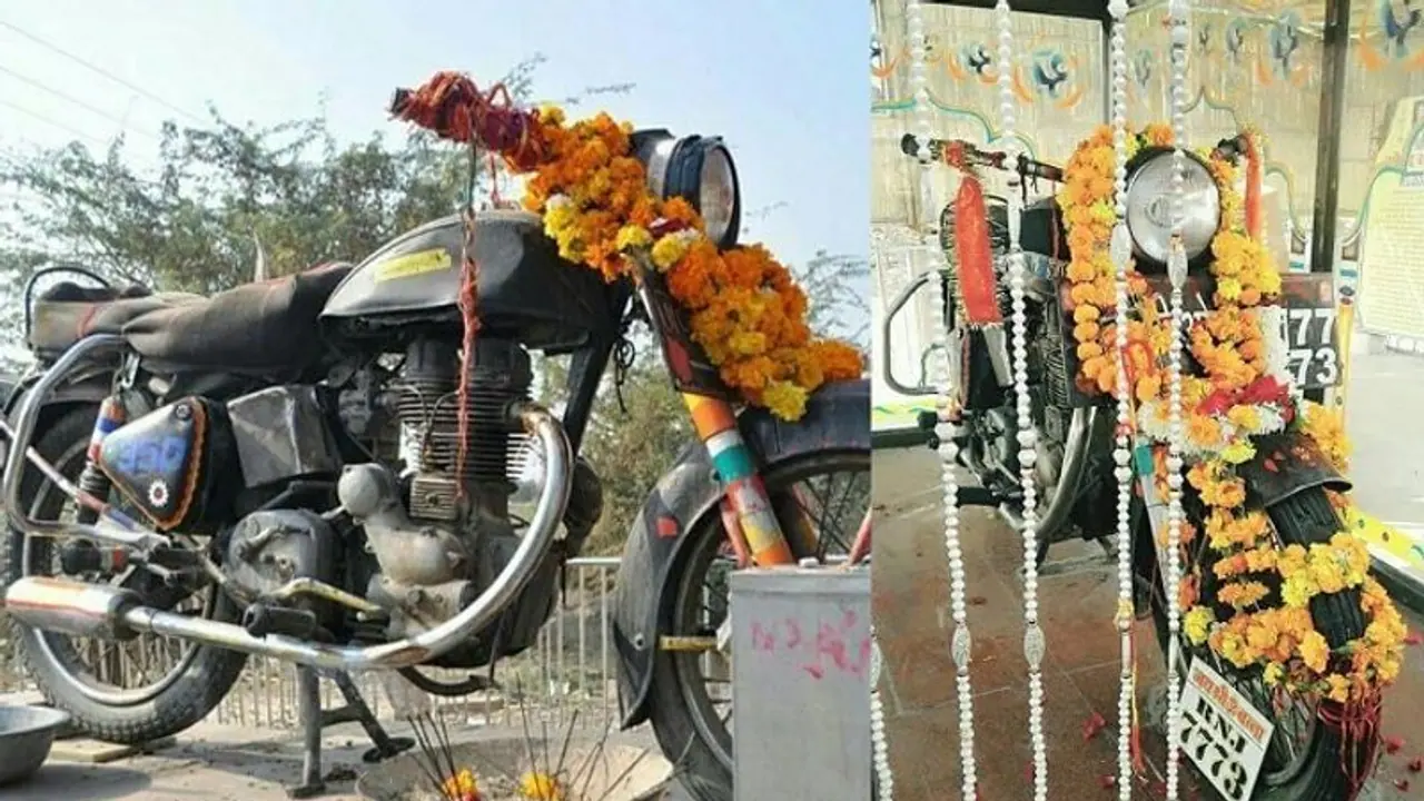 ಬೈಕನ್ನೇ ದೇವರಂತೆ ಪೂಜಿಸುವ ಬುಲೆಟ್ ಬಾಬಾ ಮಂದಿರ!